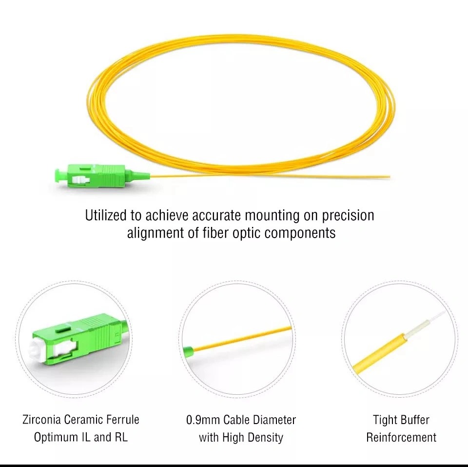 FTTH Drop Cable Fiber Optic Pigtail Sc APC Single Mode Pre-Connectorized G652D G657A Fiber Optic Pigtail 1m Length Sc APC G657A1 0.9mm