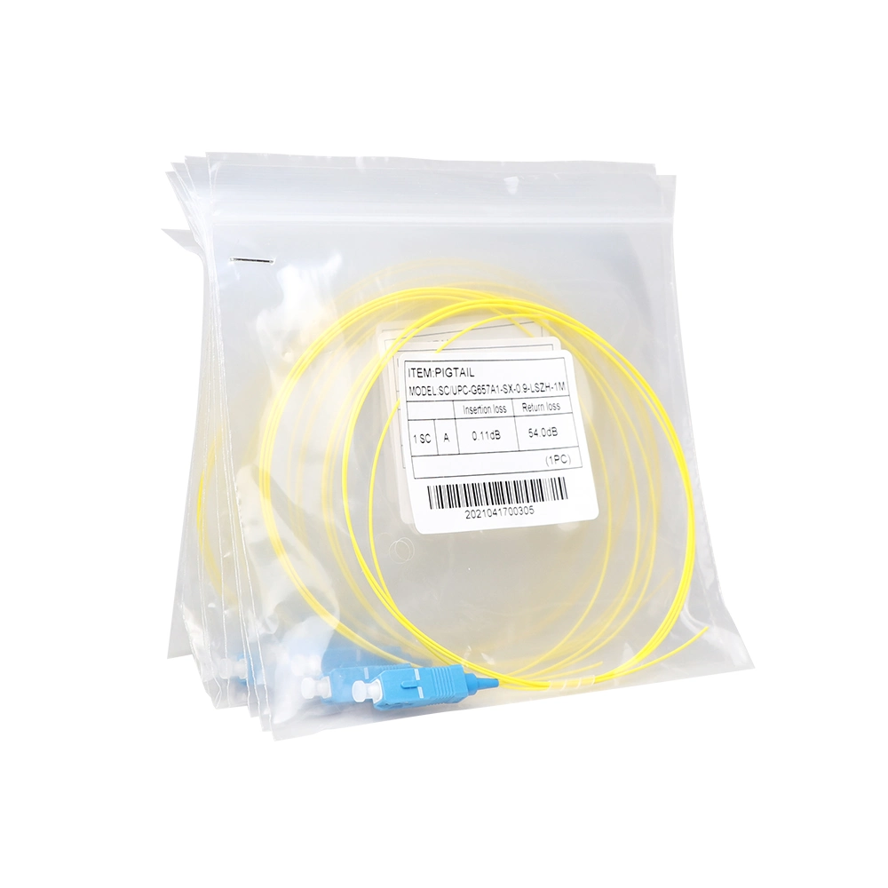 0.9mm G657A1 Sm Sx Fiber Optic Pigtail 1m Sc Pigtail Singlemode Fiber Sc/Upc Pigtail